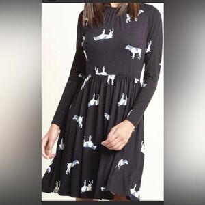 Modcloth Black Fit and Flare Long Sleeve Dress